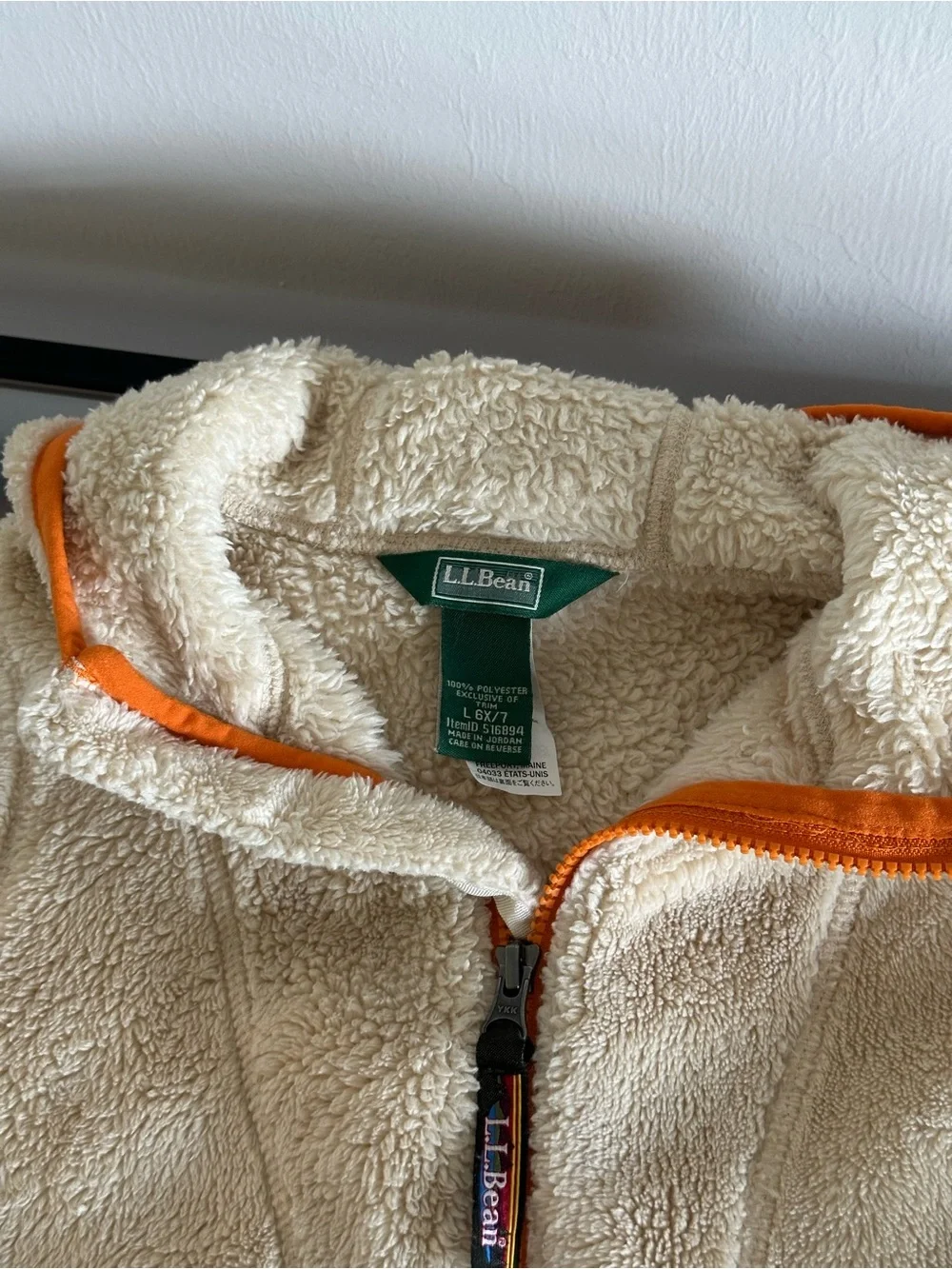 L.L.Bean Kids Hi-Pile Fleece Hooded Pullover, Colorblock Size 6-7